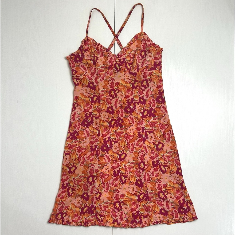 Vtg Express Y2K Pink‎ Floral Mini Dress Sz 5/6 Ruffle Retro Dainty Coquette
